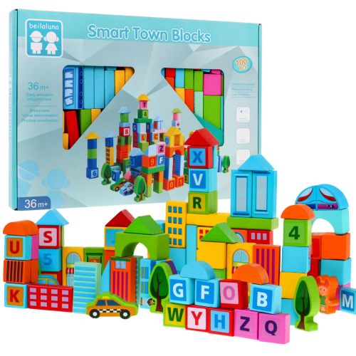 Zestaw drewnianych klocków "Miasto" BLLN-3409